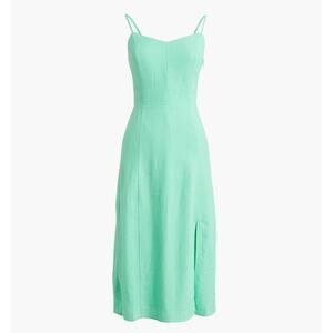 J.Crew Linen Blend Slip Midi Dress Mint Blue Slit Colorful Adjustable US 0 NWT